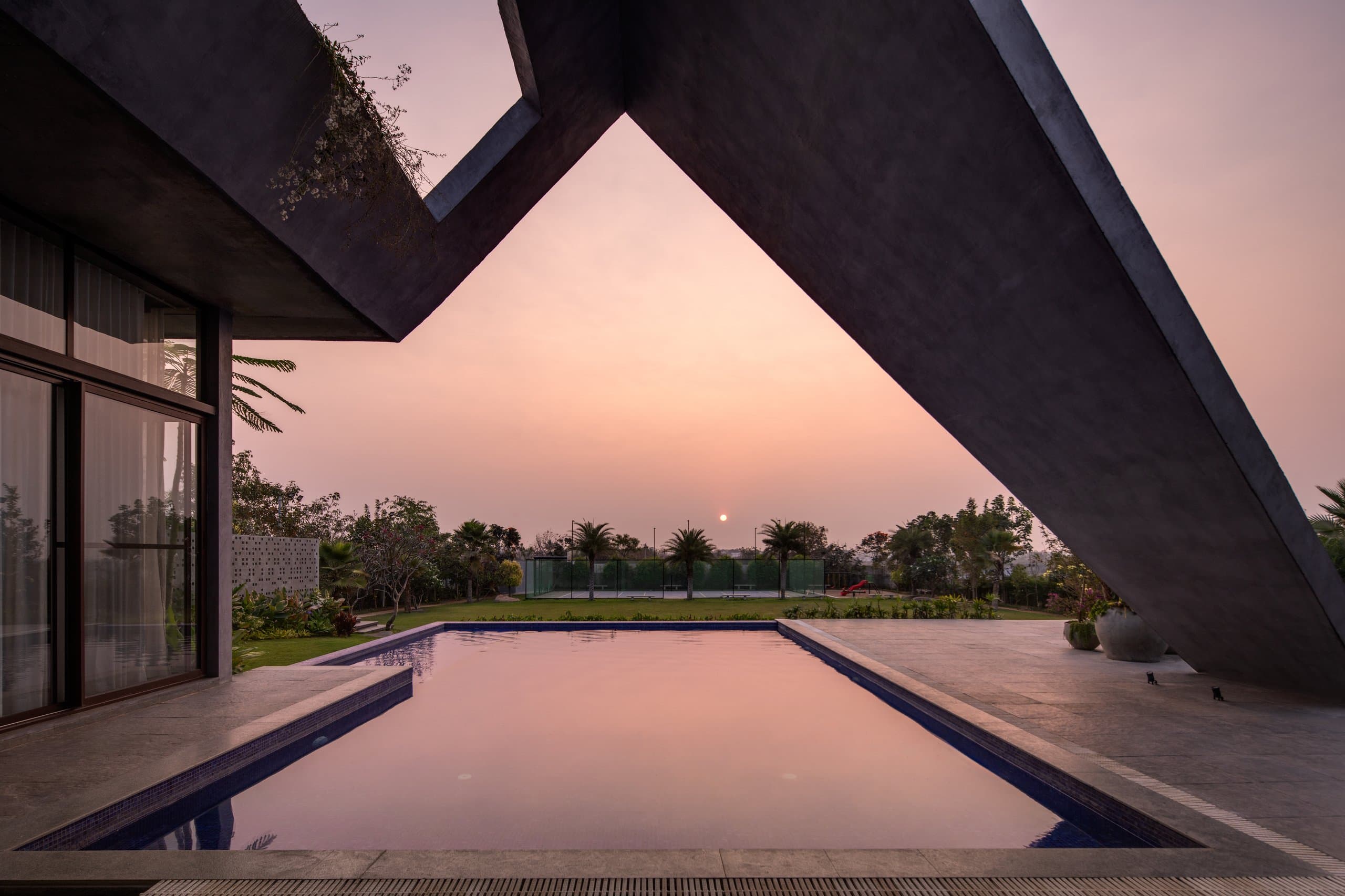 Lounge veranda pool side at dusk