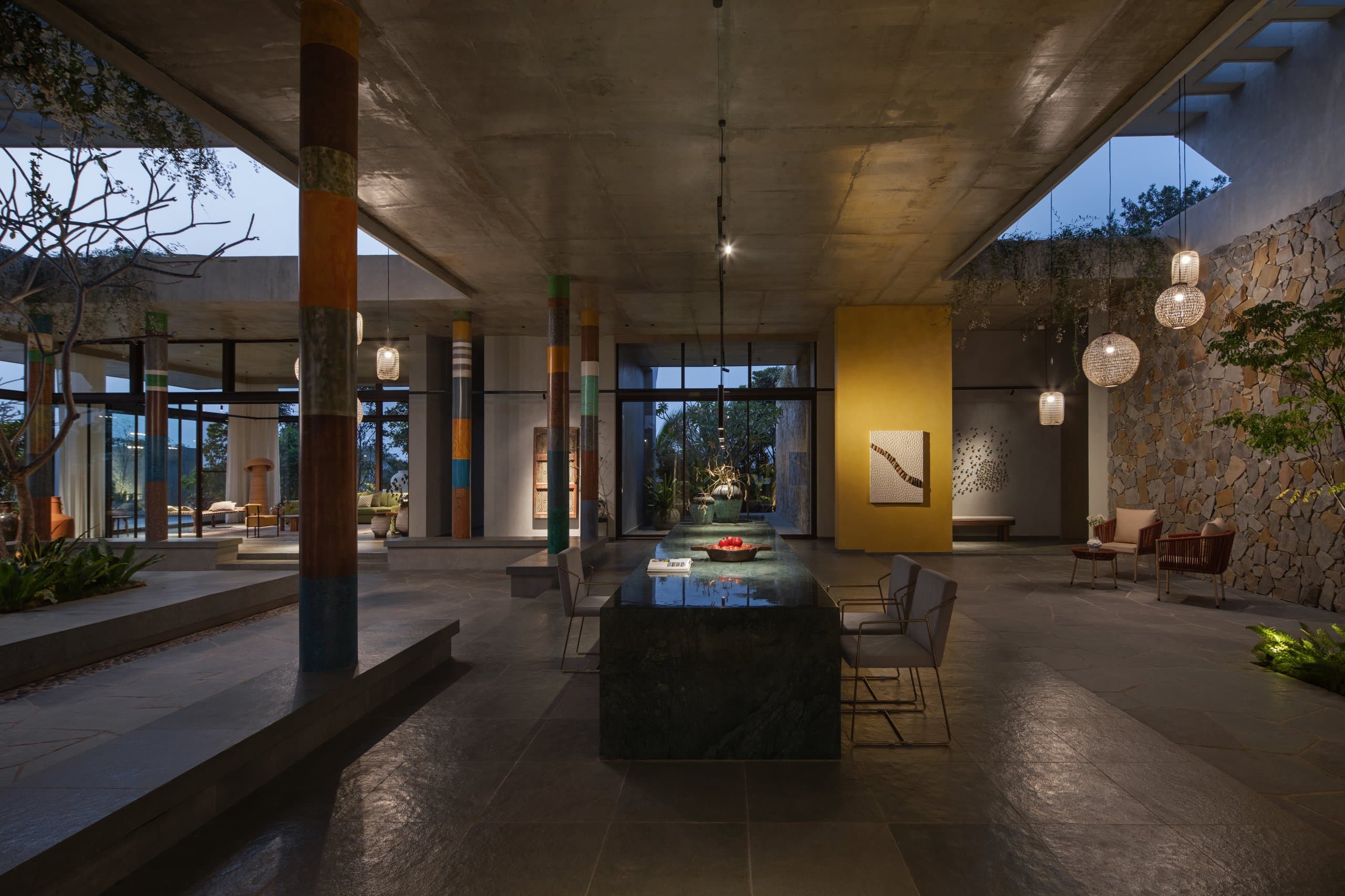 Spacious green marble dining table at SAHN